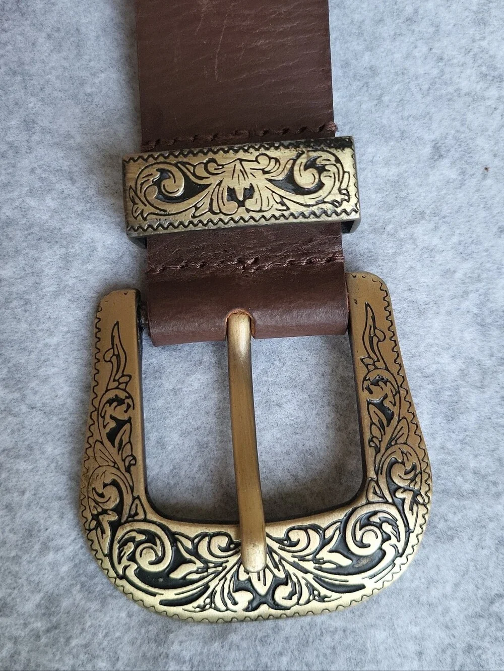 Silence + Noise Western Belt Mens Large Brown Cow Leather Cowboy Brass Buckle